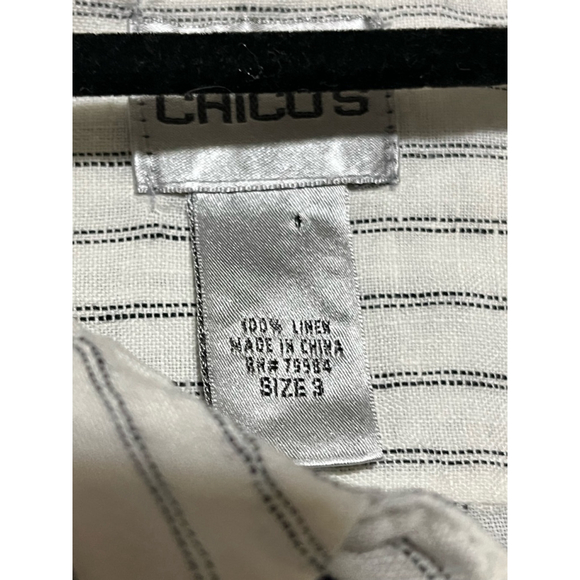 EUC Women's Chico's Linen Button-Up Shirt White & Gray Striped Size 3/XL16 - Picture 6 of 6